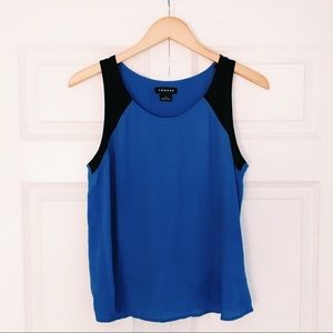 Color block blue and black sheer tank